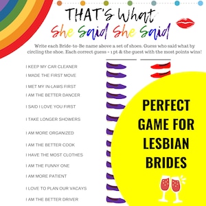 Lesbian Wedding Digital Download, Does She Know Her Bride, Fun LGBTQ She Said Game, Lesbian Bachelorette Party image 1