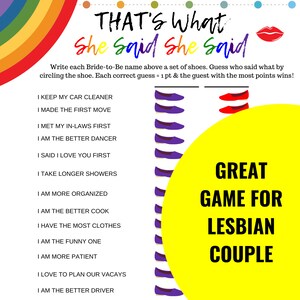 Lesbian Wedding Digital Download, Does She Know Her Bride, Fun LGBTQ She Said Game, Lesbian Bachelorette Party image 4