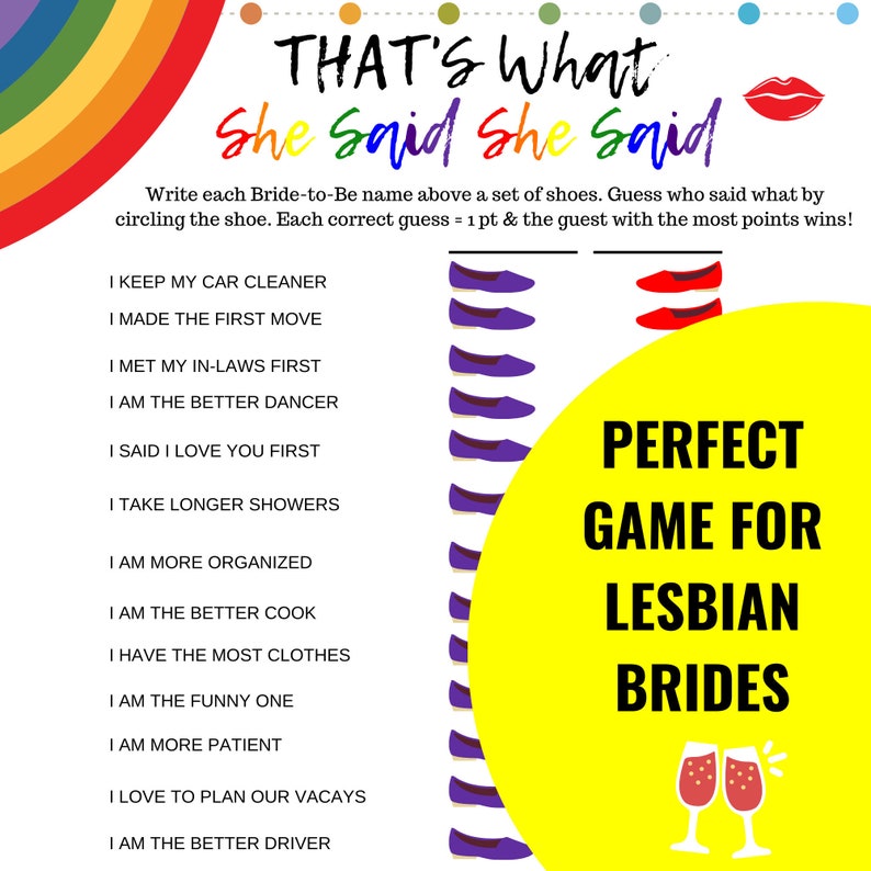 Lesbian Wedding Digital Download, Does She Know Her Bride, Fun LGBTQ She Said Game, Lesbian Bachelorette Party image 1