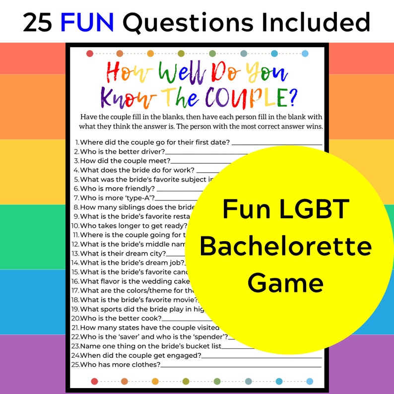 Do YOU Know the Couple, Lesbian Bachelorette Party Game, Fun LGBTQ Game for Bridal Shower image 1