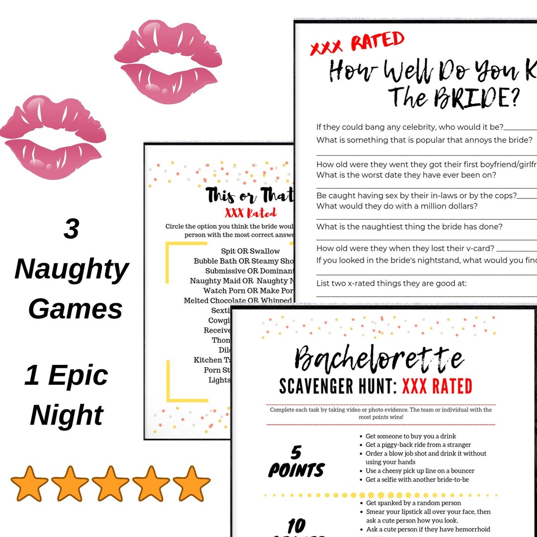 3 Dirty Bridal Shower, Naughty Hen Party, X Rated Dirty Bachelorette Party Printables Etsy