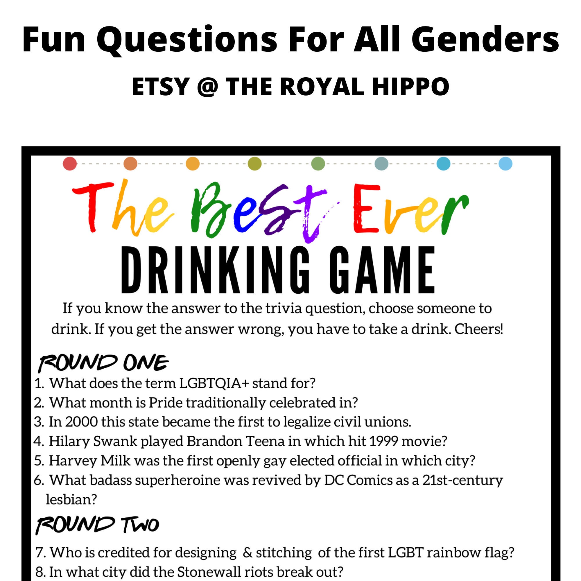 Lgbt Drinking Game Lesbian Hen Bridal Shower Games Lgbt Etsy