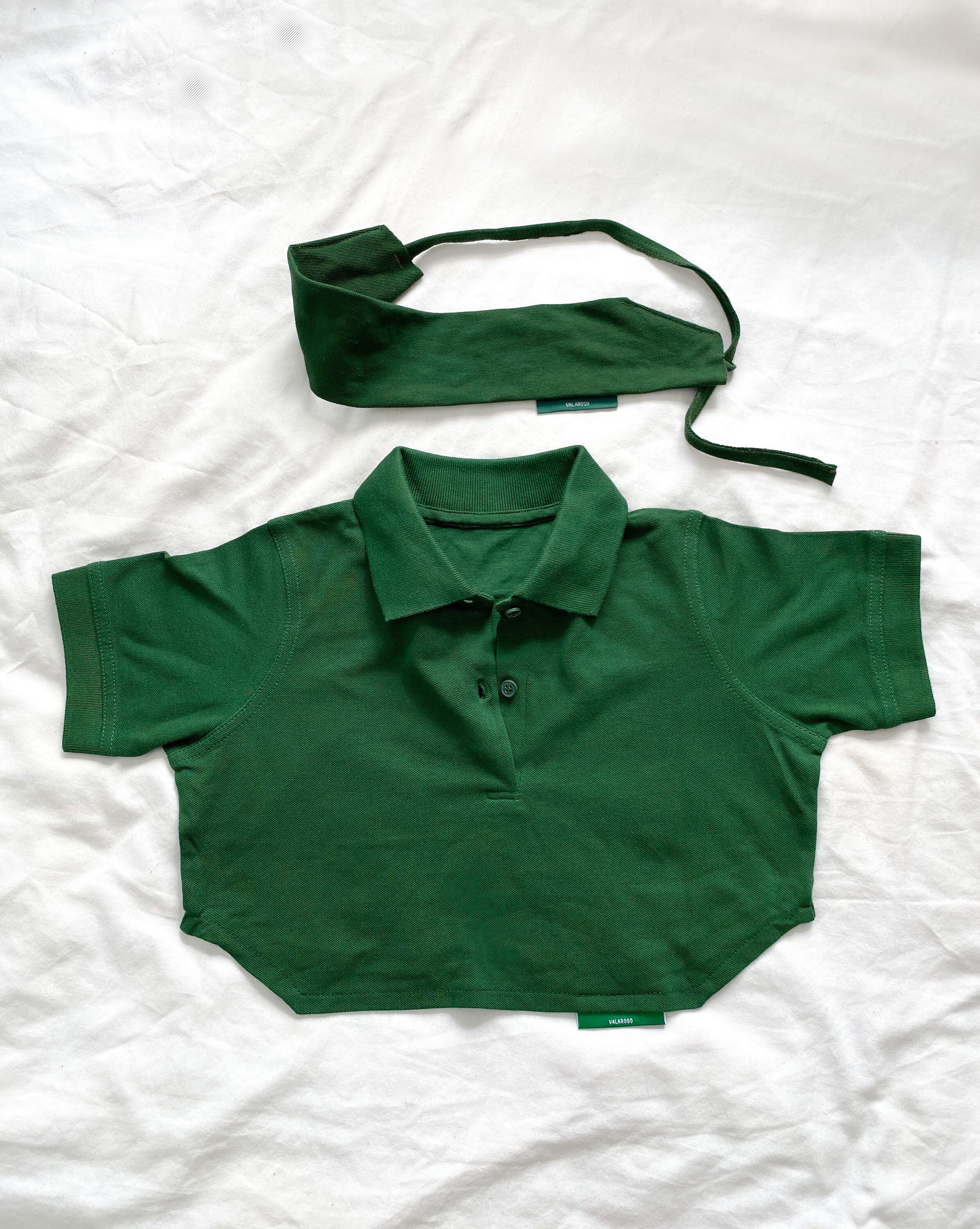 Valaroso Green Custom Gebogen Hem Cropped Polo shirt met bijpassende hoofdband Y2k 90s 00s Valaroso Kleding Dameskleding Tops & T-shirts Polos 