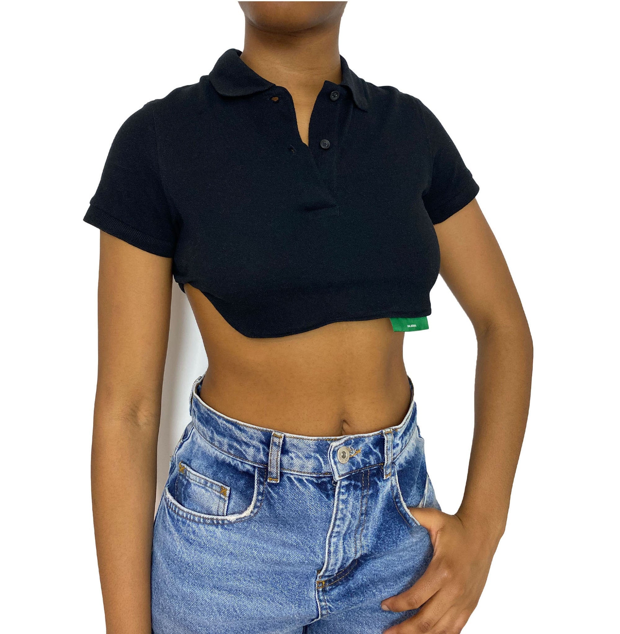 Black Custom Curved Hem Cropped Polo Shirt WITH MATCHING Etsy