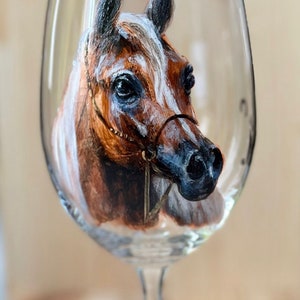 Hand Painted Horse Wine Glass
