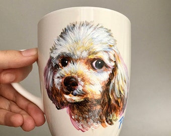 Personalized Hand Painted Portrait Mug,Poodle portrait ,Pet Cat Mug,Pet Gift ,Dog Memorial Gift Pet Memorial,Picture Mug,Custom pet portrait