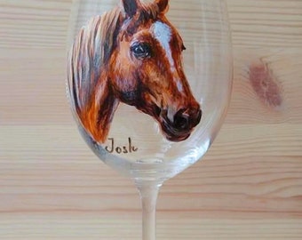 Handbemaltes Pferd Weinglas | Reiter Geschenk | Personalisiertes Pferdeportrait | Geschenk für Pferdeliebhaber | Personalisiertes Glas