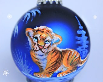 Hand Painted Christmas Ornament Tiger , Baby tiger