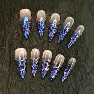 3D Siren Queen Press-On Nails: Ocean Witch Ombré Almond Nails