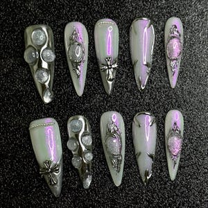 Cyber Goddess Press-On Nägel: Farbverschieben Perlmutt Punk Nailart