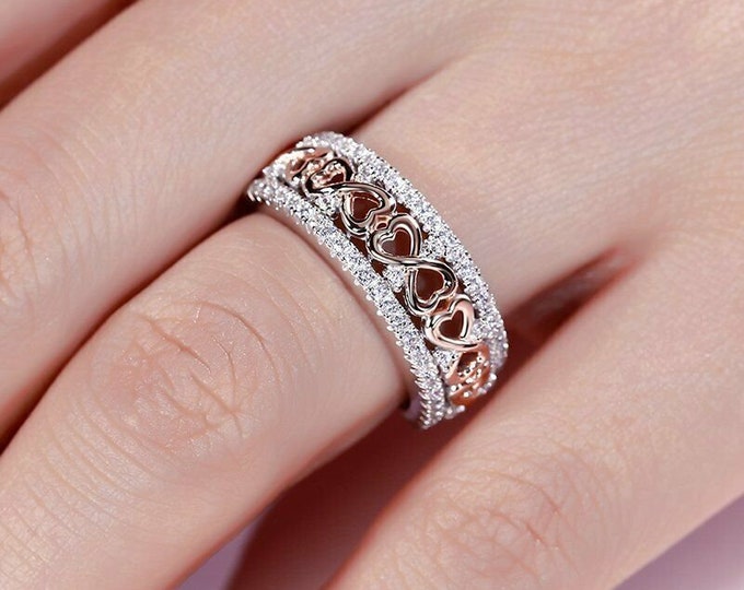 1.50 Ct Round Cut Diamond Infinity Wedding Band Ring 14K Two Tone Gold Over Ring
