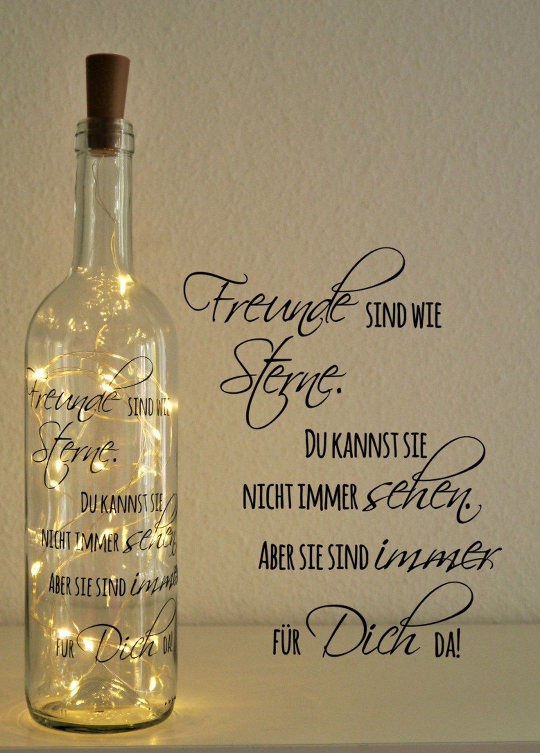 Freunde sind wie Sterne Leuchtflasche mit Spruch Etsy.de