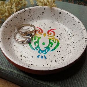 3.2&quot; Terra Cotta Ring Trinket Dish - Rainbow Owl