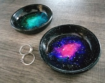 3.2" Terra cotta ring trinket dish -  Multicolored Nebula *2 colors to choose from*