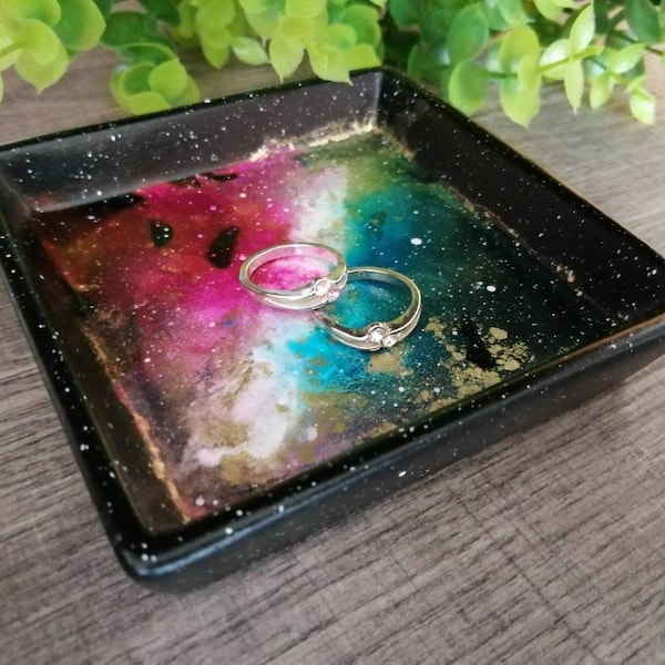 4" ceramic jeweled galaxy ring jewelry dish