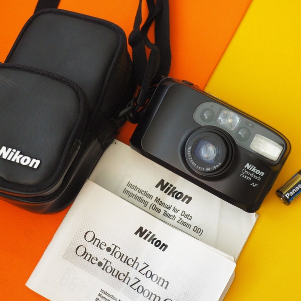 Nikon One Touch Zoom AF 35mm Film Compact Point and Shoot Flash Camera + Battery + Case + Manual WORKING