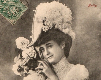 Vintage Postcard Postcard Portrait Anita Woman in Hat Year 1907