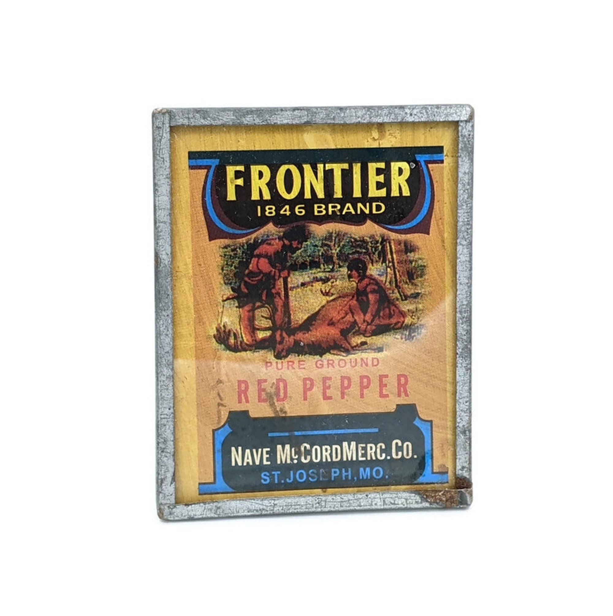 Vintage Pub Mini Cadre Frontier Pure Ground Red Pepper Litho 1910 Étain