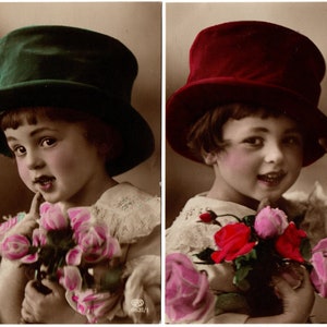 Vintage Lot de 2 cpa Carte Postale Postcard  Ancienne Enfants Chapeaux