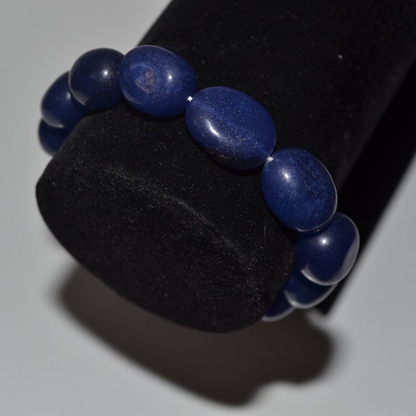 Bracelet en perles de Saphir bleu naturel, 17 cm hors fermoi, perles ovales