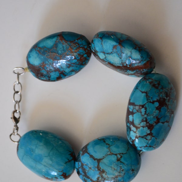 Bracelet de 5 turquoises naturelles, 105 grammes, 7 pouces, fermoir mousqueton