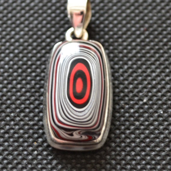 Pendant en Fordite naturelle, agate de Détroit, et argent 925