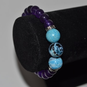 Stretch bracelet in Amethyst pearls and Opal pearls of Peru, natural