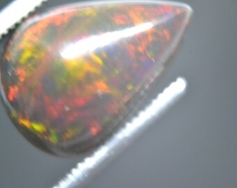 Natural fire opal, black welo, Ethiopia, 2.70 carats, cabochon pear