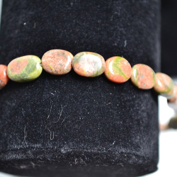 Bracelet en perles d'unakite naturelle, 21 cm, perles ovales