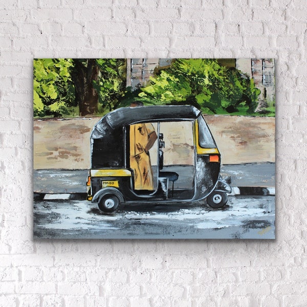 Mumbai Painting Bombay Painting Auto Rickshaw Painting Modern India Art, Auto Art, Indian Decor, Indian Painting on Canvas