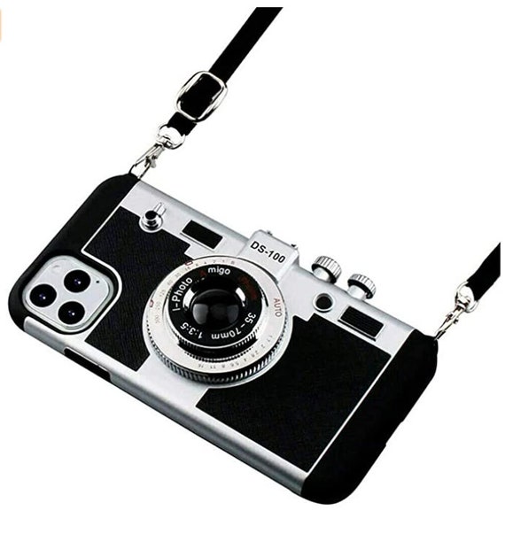 Emily in Paris Phone Case Vintage Camera, 3D Phone Case Vintage Camera Design Silicone Cover with Long Strap Rope for iPhone 11 Pro Max X.