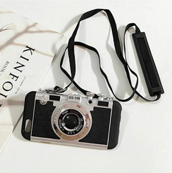 Emily in Paris Phone Case Vintage Camera, 3D Phone Case Vintage Camera Design Silicone Cover with Long Strap Rope for iPhone 11 Pro Max