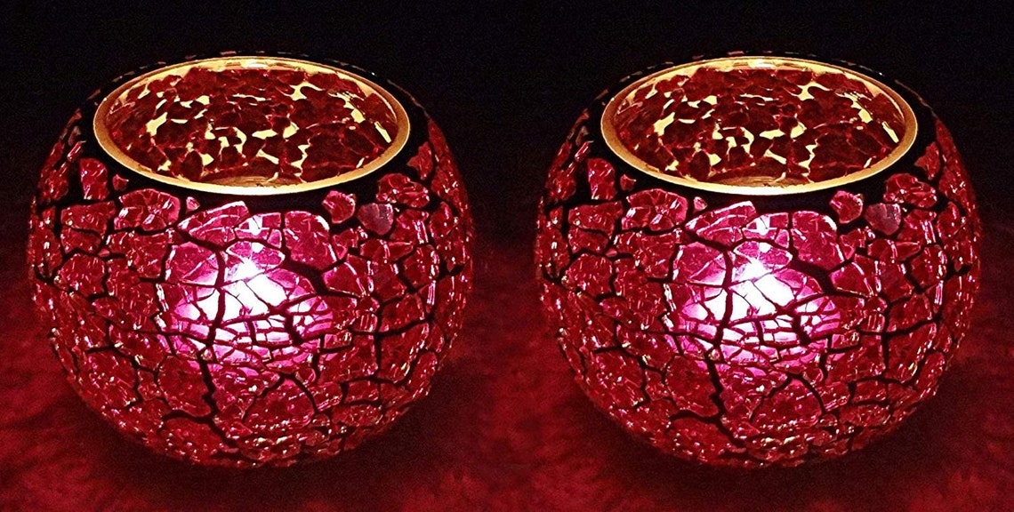 Cracked Mosaic Red/ yellow Glass Tealight Candle Holder Etsy