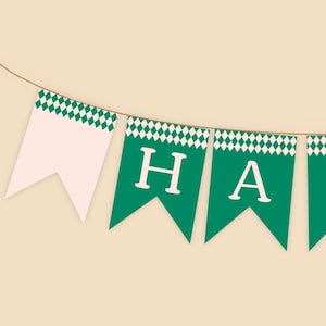 Retro Racquet | Editable Country Club Tennis Party Theme Banner Instant Download, DIY Banner for Home Decor Pink and Green Preppy Party