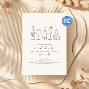 Sofia | Hand Drawn Stock The Bar Couples Shower Invite, Fully Customizable, Handwritten Style, Engagement Wedding Template