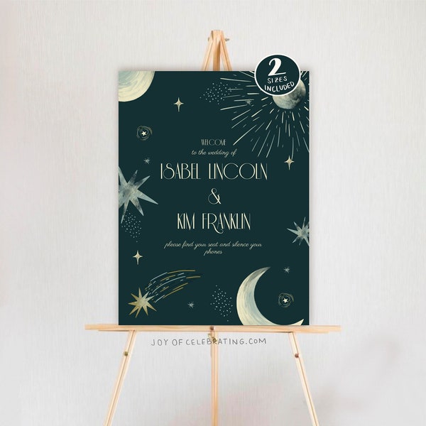 Starry Skies | Beautiful Starry Sky Wedding Welcome Sign, Special Celestial Stars Moon Style Sign, Bridal Party Theme Digital Template