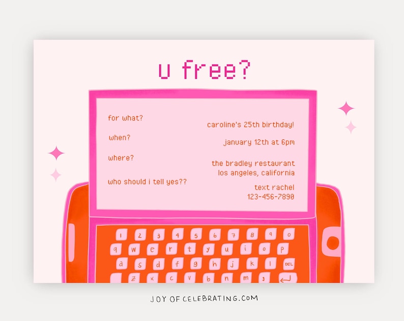 Y2K Sidekick | Fun 90s 2000s Hot Pink Phone Texter Birthday Invitation, Unique Adult Girls Night Out or In Digital Printable Invite Template