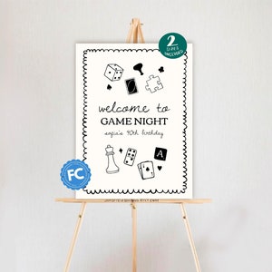 Noche de juegos / Signo de bienvenida de la noche del tablero de juegos minimalista totalmente personalizable, Noche de niñas Noche de adultos, Plantilla de signo imprimible digital