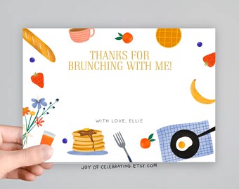 Brunch à l'heure | Modèle de carte de remerciement modifiable pour un brunch neutre minimaliste, petit déjeuner, fête d'anniversaire, simple fête d'adolescents pour enfants et adultes