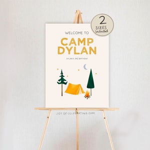 Camp Party | Editable Camping Party Welcome Sign, 18x24, 24x36, Editable Template for Birthday Party, Personalized Custom Sign, Table Decor