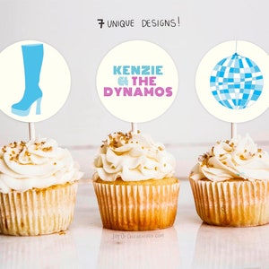 Birthday/Bach & The Dynamos |  7 Different Designs for Mamma Mia Dynamos Themed Party, Editable Cupcake Dessert Toppers for Mamma Mia Party