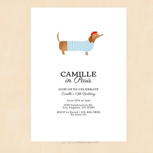 Party La La | Minimal French Dog Birthday Invitation, Modern Simple Parisian French Party Theme, Young Girl Invite Template