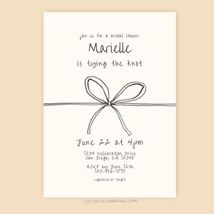Joyful Scribbles | Tying The Knot Bridal Shower, Hand Drawn Handwritten Invite, Simple Wedding Bow Doodle Bridal Shower Digital Template