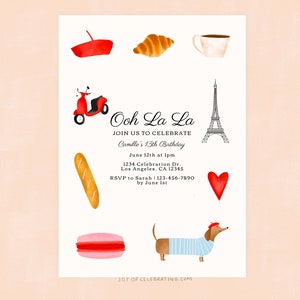 Party La La | Ooh La La Party In Paris Themed Birthday Invitation, Modern Simple Parisian French Party Theme, Young Girl Invite Template