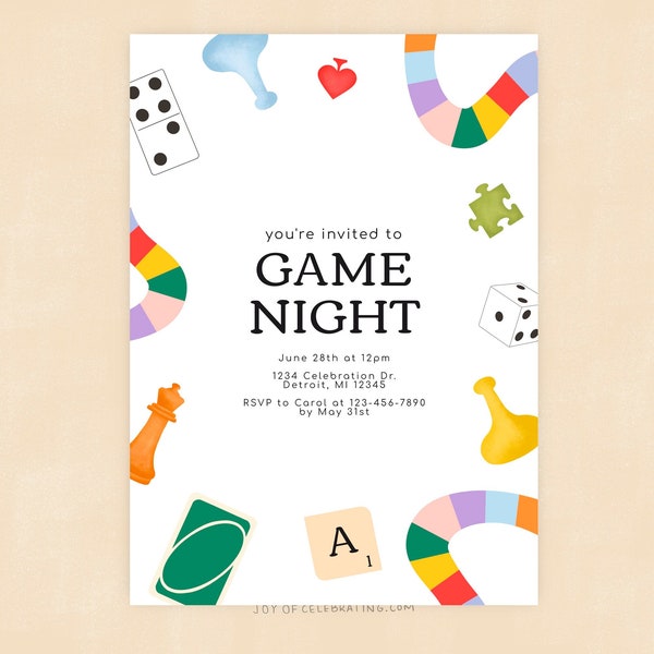 Game Night | Fun Game Night Invitation, Board Game Card Game, Girls Night Adults Night, Digital Printable Invite Template for Game Night