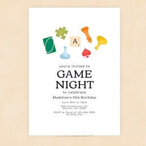 Spieleabend | Minimalistische Spieleabend-Geburtstagsparty-Einladung, Brettkartenspiel, jedes Alter, digital druckbare Einladungsvorlage für Spieleabend