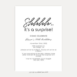 Timeless Secret Surprise Party Invitation for Adult Kids or Teens Any