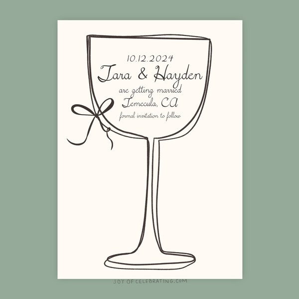 Joyful Scribbles | Wine Glass Doodle Save The Date, Unique Cheers Handwritten Hand Drawn Invite, Soft Wedding Digital Template