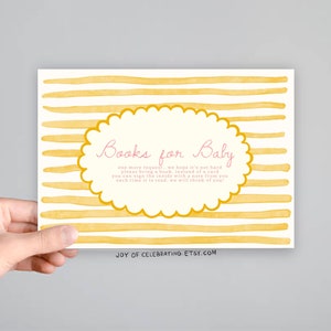 Klara | Süße Gender Neutral Baby Shower Bücher für Baby Card, Vintage gerahmte gestreifte, gelb rosa Karte