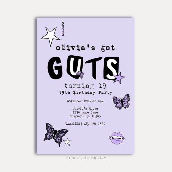 Themed Birthday Party Invitation, Purple Butterfly Sticker Teen Party, Customizable Digital Download Printable